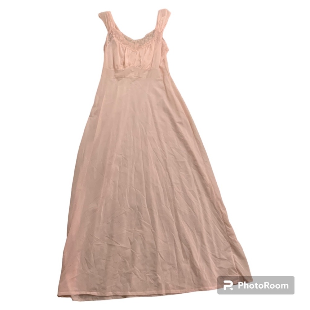 60s/70s Vintage Pink Sheer Babydoll Lingerie Maxi Slip Dress, Size M